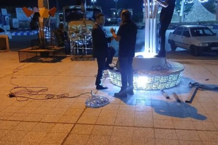 نصب و جانمایی مبلمان نوری در آیلند میدان جانباز مسجدسلیمان